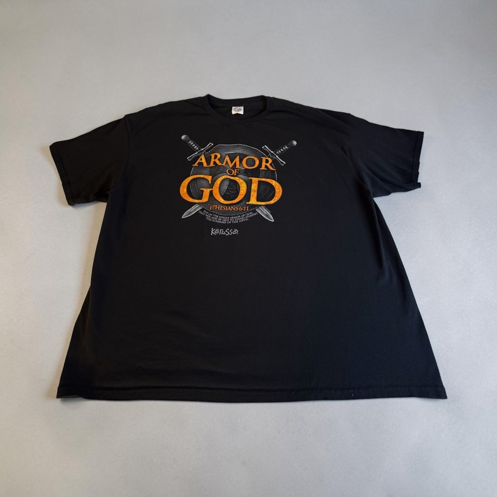 Kerusso Armor of God Ephesians 6:11 Mens Black Graphic T-Shirt XL 2XL